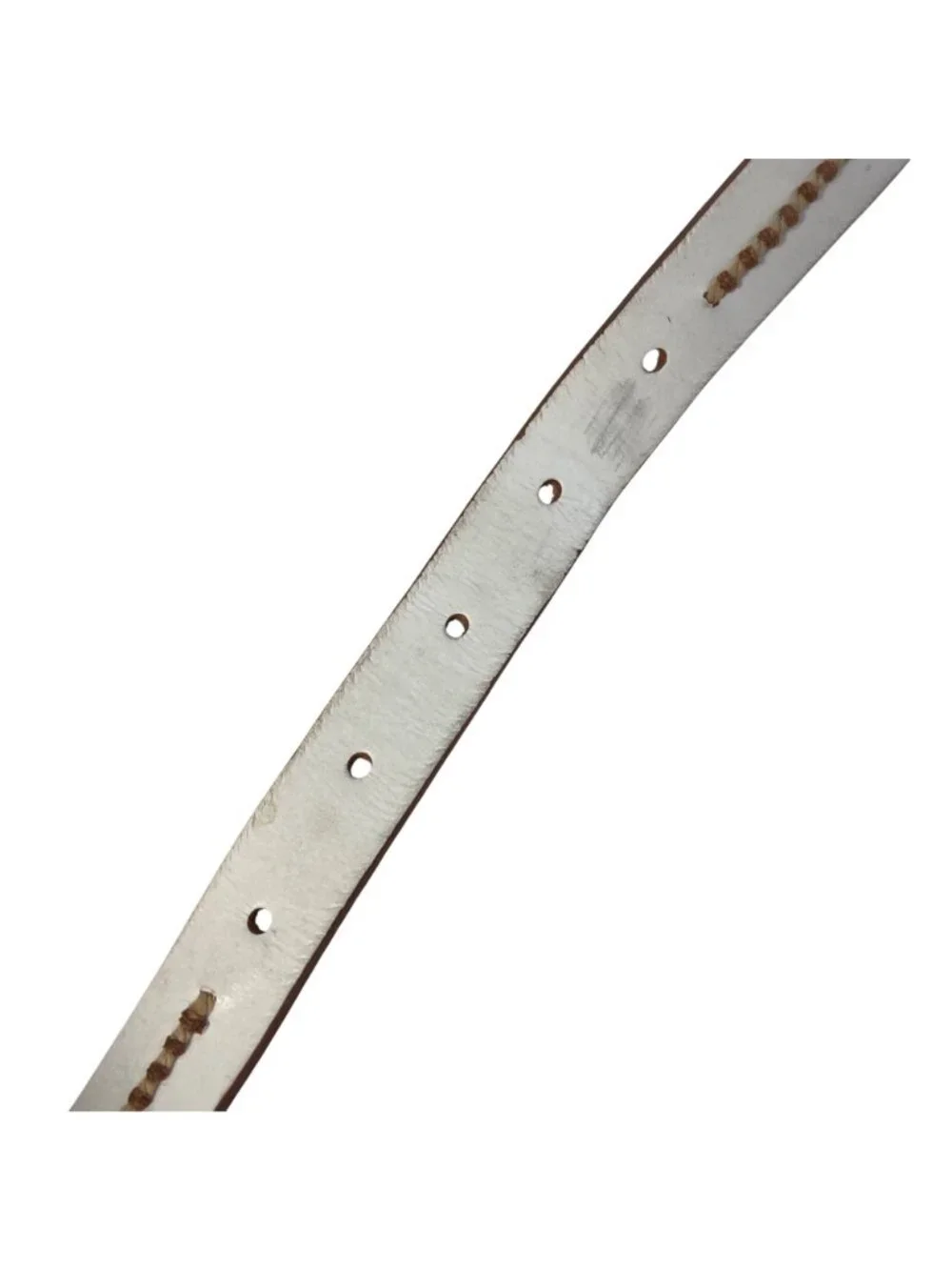Fossil Skinny White Leather Belt Womens Medium Braided Accent Silver Buckle